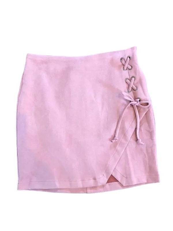 Lace Up Ultra Suede Mini Skirt In Mauve