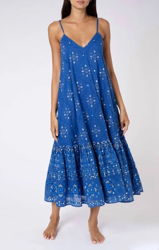 Mosaic-Print Cotton Midi Dress In Blue