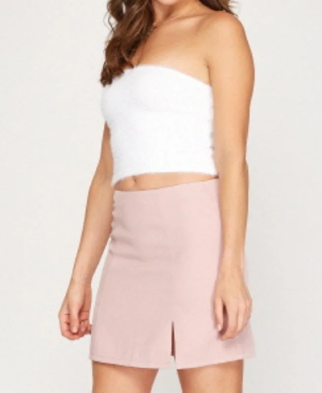 Thigh Slit Mini Skirt In Misty Pink