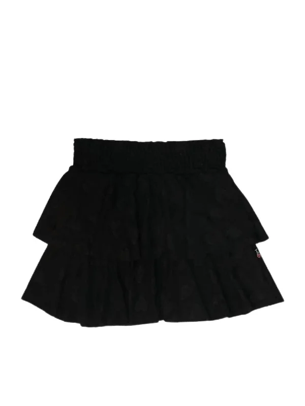 Tier Skirt With Knit Hearts In Black