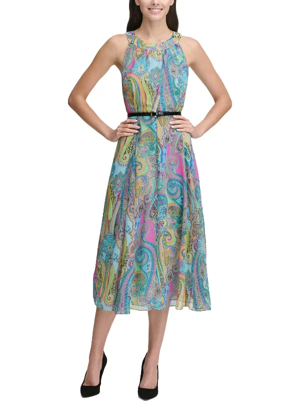 Womens Paisley Sleeveless Midi Dress