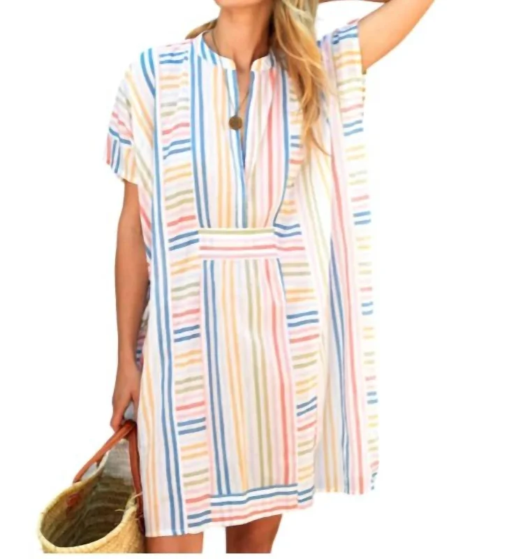 Short Caftan In Rainbow Stripe