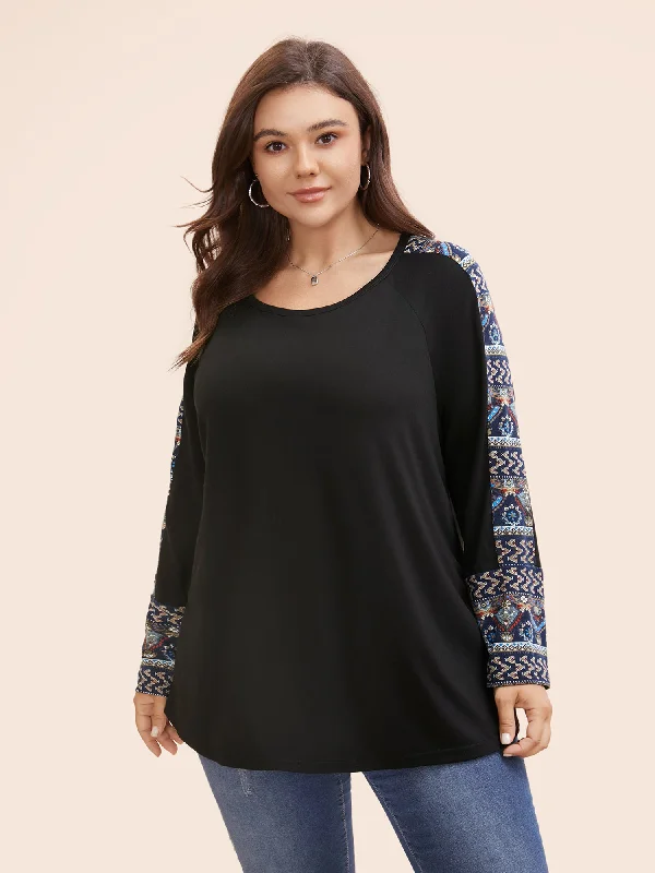 Bandana Print Patchwork Round Neck T-shirt