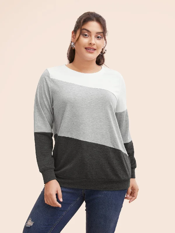 Crew Neck Colorblock Contrast Sweatshirt