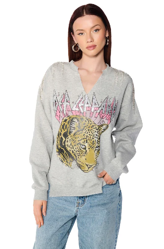 DEF LEPPARD RHINESTONE FRINGE TRIM SWEATSHIRT