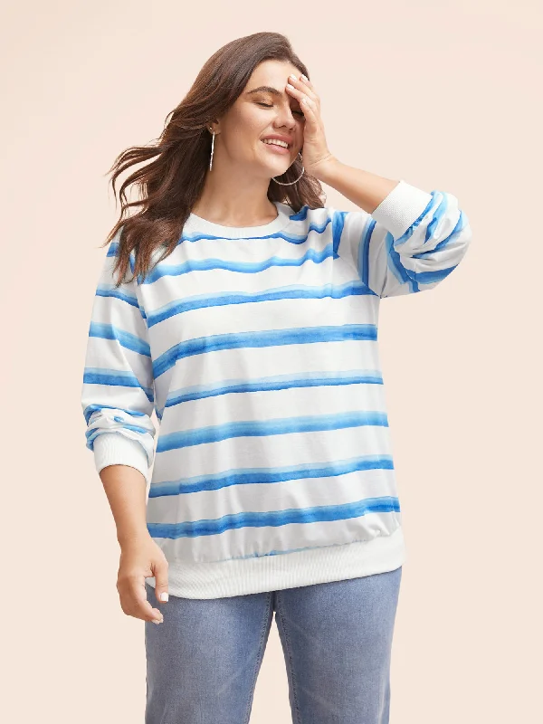 Striped Patchwork Round Neck Sweatshirt