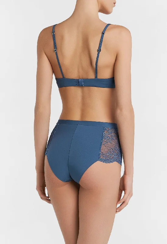 Blue Leavers lace high-waisted brief