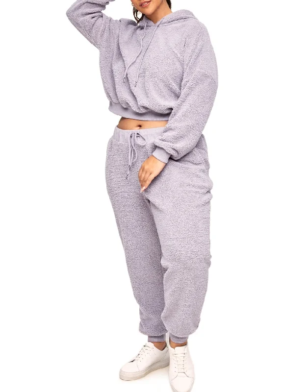 Dorothea Women's Plus-Size Sherpa Sweatshirt & Pant Loungewear Set