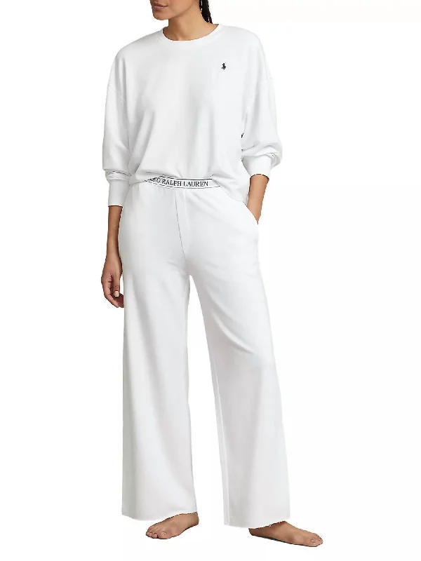 French Club Terry 2-Piece Pajama Set In White Cloud