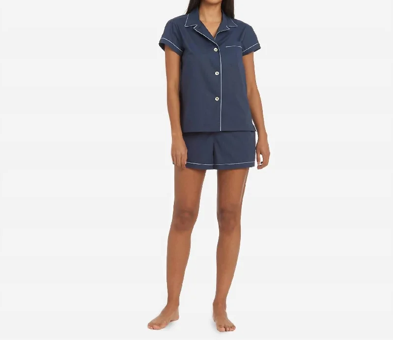 Organic Cotton Poplin Short Pajama Set In Navy