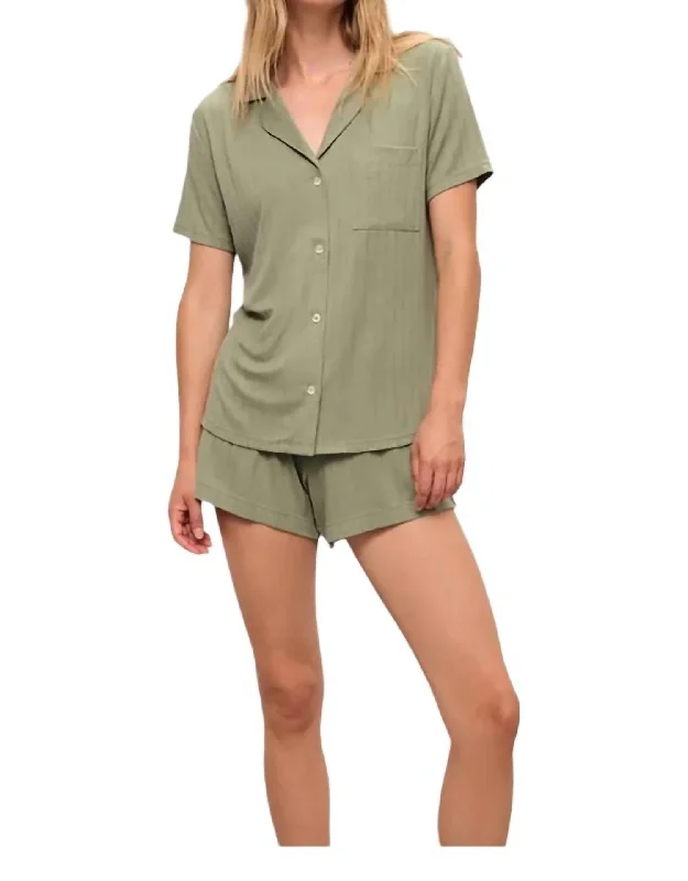 Ribbed Soft Relaxed Short Pajama Set In Green