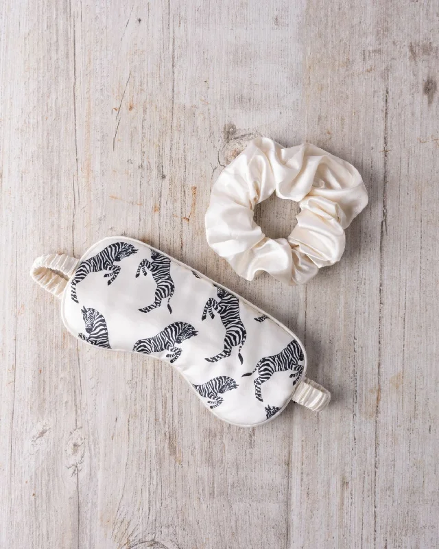 Satin Zebra Print Sleep Mask & Scrunchie Gift Set